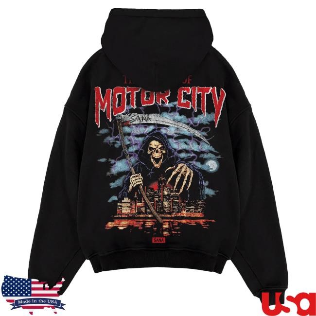 Official Sana Detroit Apparel Sana X Halloween Motor City Reaper Pullover Hoodie - Black SanaDetroit