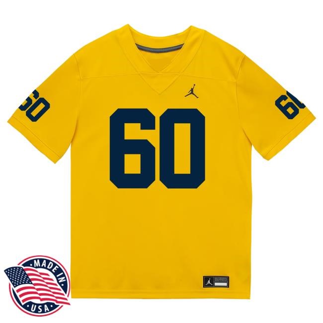 The M Den Michigan Wolverines #60 Brooks Bahr Student Athlete Maize Football Jersey Top Shirt