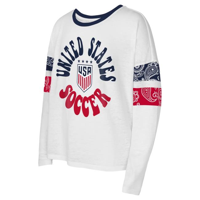 Official Uswnt Merch Store Uswnt Girls USWNT Outerstuff Knockout White Longsleeve Uswnt Apparel Clothing Shop