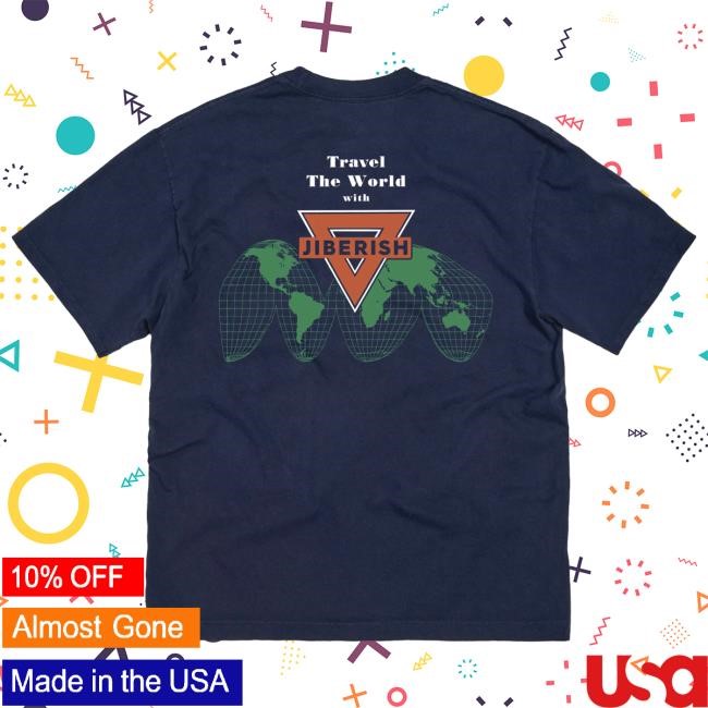Official Jiberish Apparel Clothing Travel The Globe T-Shirt Navy