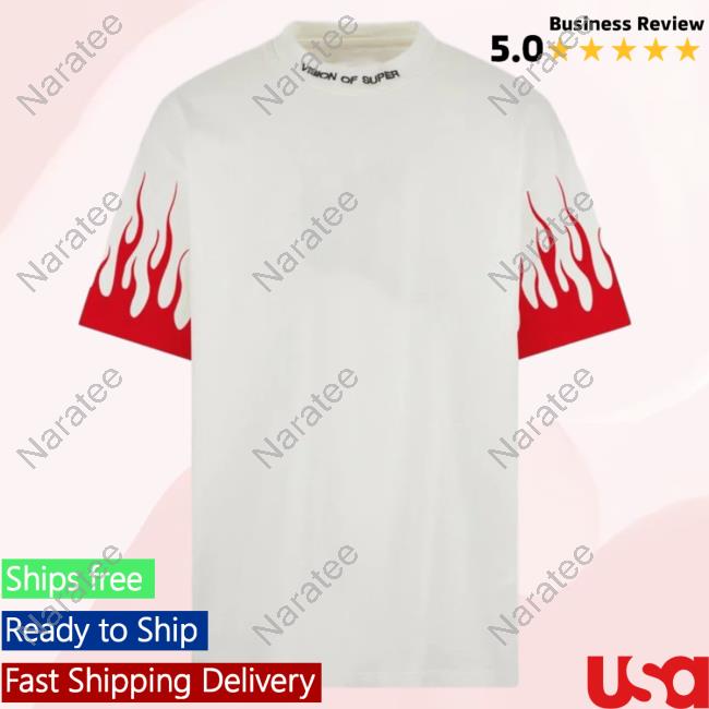 Official Vision Of White Hot Shirt With Printed Red Flames