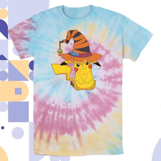 Official Kohls Apparel Clothing Store Shop Merch Pokémon Pikachu Witch Costume Hat Spiral Tie Dye Shirt 2023