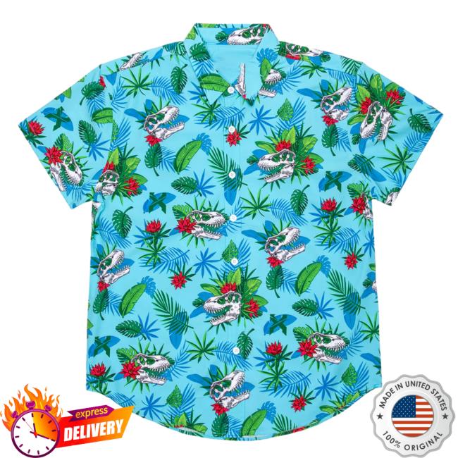Official Excision Merch Aloha Rex Button Up T-Shirts Blue