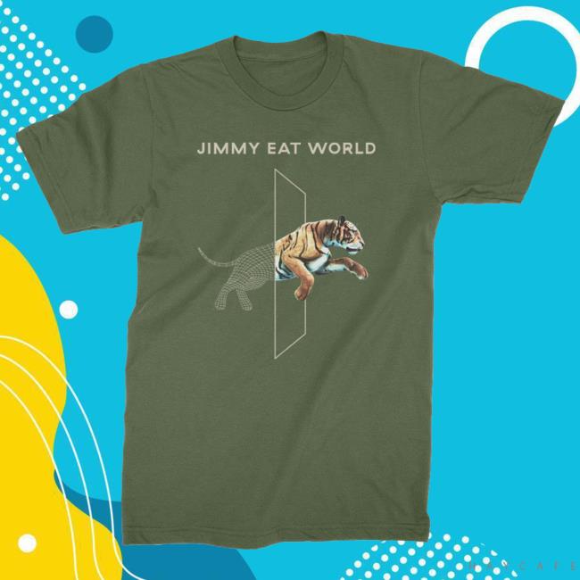 Official Jimmy Eat World Merch Jumping Tiger Tshirt (Olive Green)