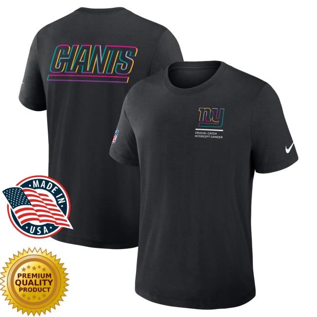 Official New York Giants Bulls Merch Men's Nike Black New York Giants 2025 NFL Crucial Catch Tshirt NewYorkGiants