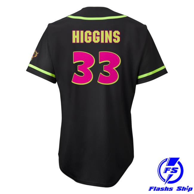 Official Savannah Bananas Merch Store Shop Savannah Bananas Party Animals Connor Higgins #33 Evoshield Jersey Shirt - Black SavannahBananas
