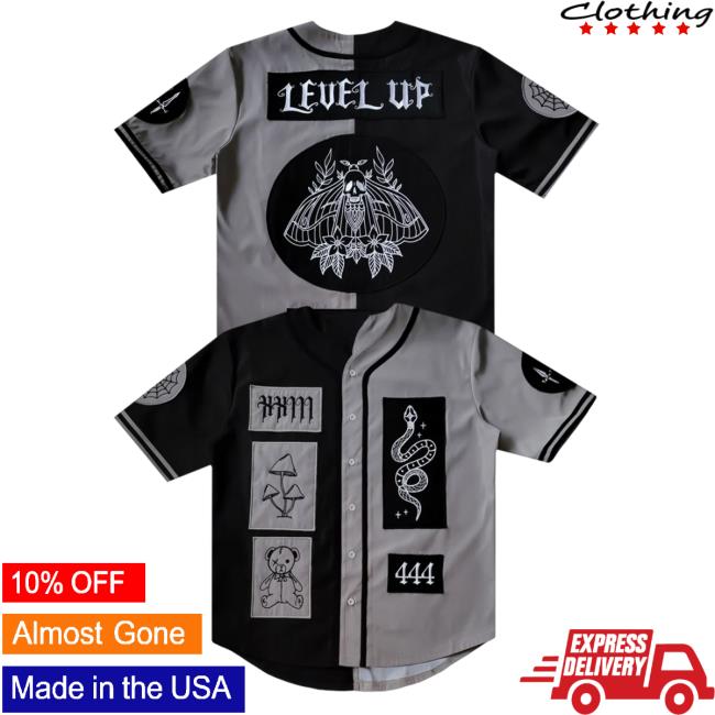 Official Level Up Dub Level Up - Skull Moth Baseball Jersey T Shirt Lil Level Up