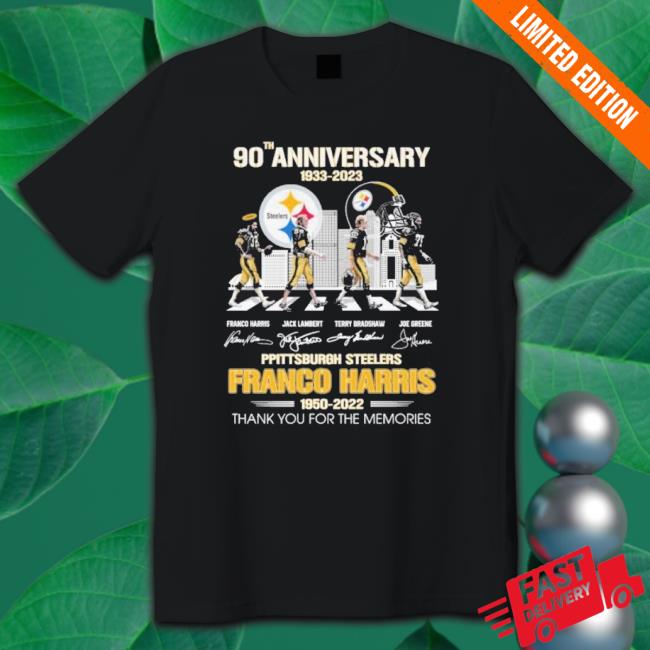 Pittsburgh Steelers 90Th Anniversary 1933-2023 Franco Harris 1950-2022 Abbey Road Signatures Tee Shirt