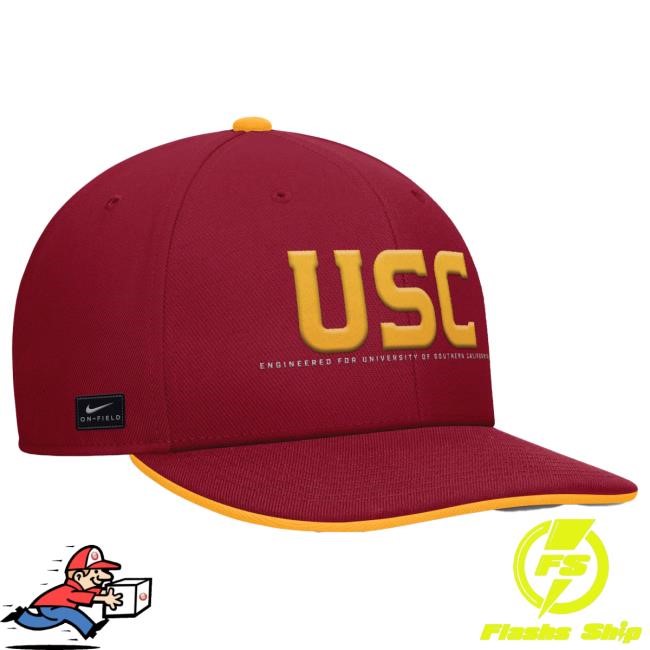 USC Trojand Cardinal Block Engineered Sideline Pro Flatbrim Snapback Cap USC Bookstores Officical
