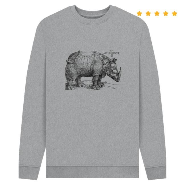 Dürer The Rhinoceros Unisex Crewneck, Light Heather British Museum Store Shop Official Store Shop