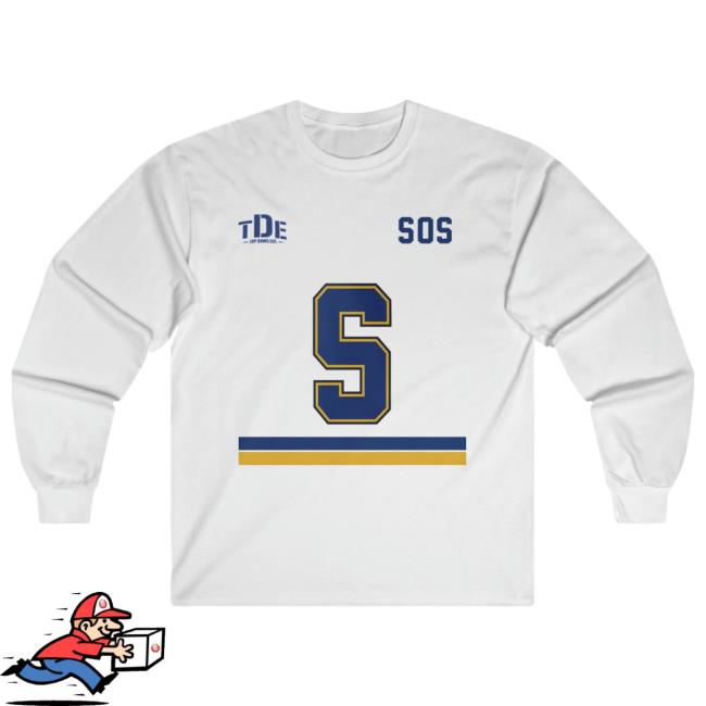 Official SZA SZA SOS Tour Jersey White Navy Gold Long Sleeve Tee
