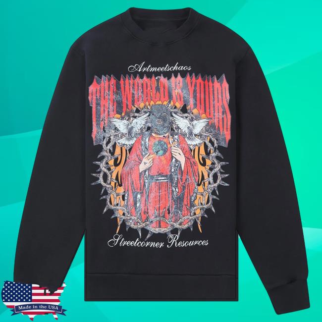 Official Capsule Clothing Store Art Meets Chaos World Spirit Crewneck Sweatshirt | Black Capsule Nyc