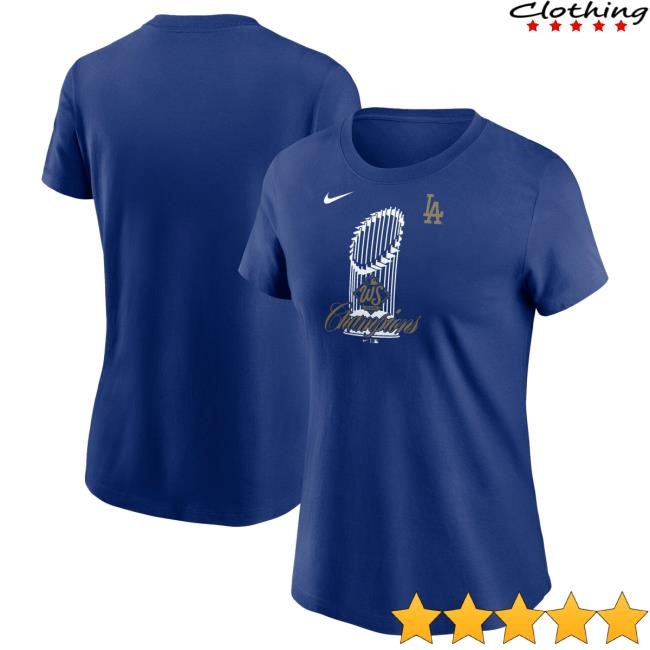 Women's Los Angeles Dodgers Nike Royal 2025 World Series Champions Trophy Shirt Official MLB Shop
