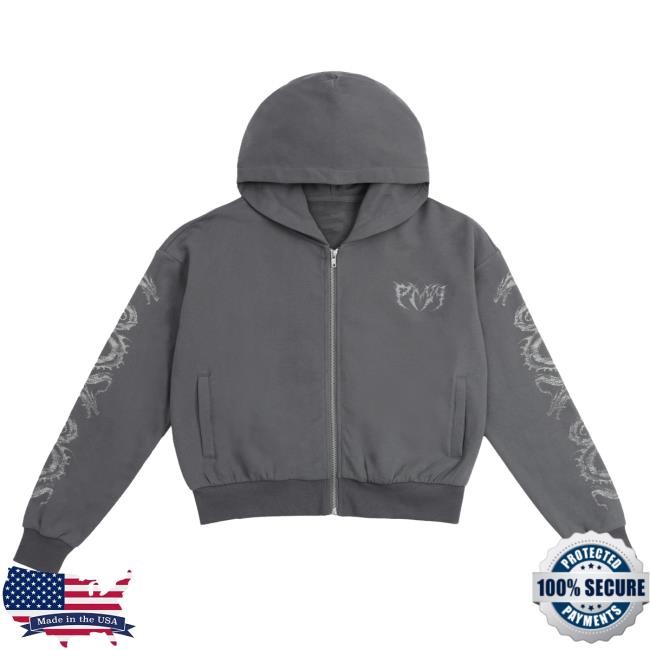 Official Pay Money Wubby Merch Dragonbind Cropped Zip Hooded Sweatshirt - Grey PayMoneyWubby