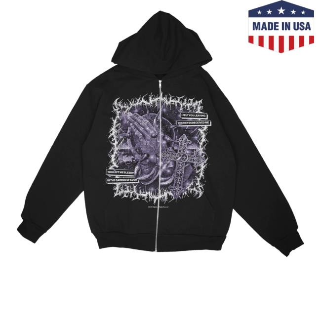 Official Polyphia Merch Praying Hands Polyphia Zip Up Sweatshirt