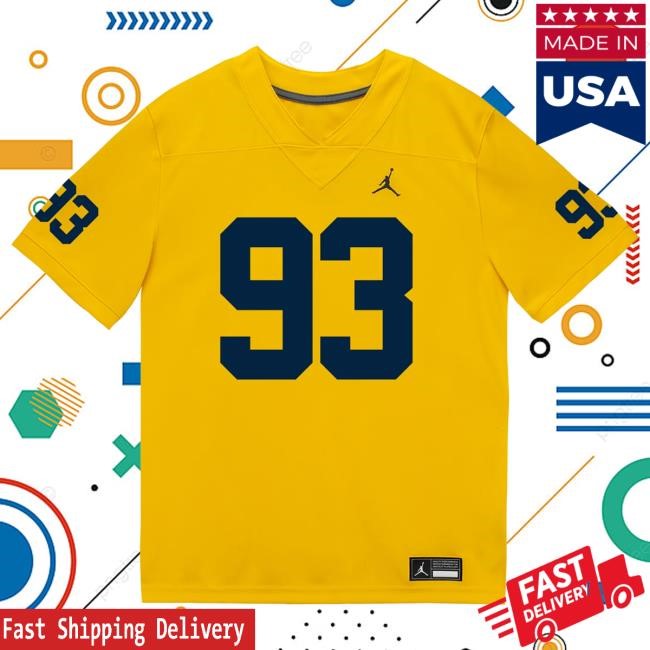 Michigan Wolverines #93 Hunter Robertson Student Athlete Maize Football Jersey Tee The M Den Shop