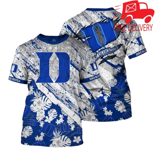 Official Duke Blue Devils Tropical Flower Style And Flag All Over Printed 3D Shirt