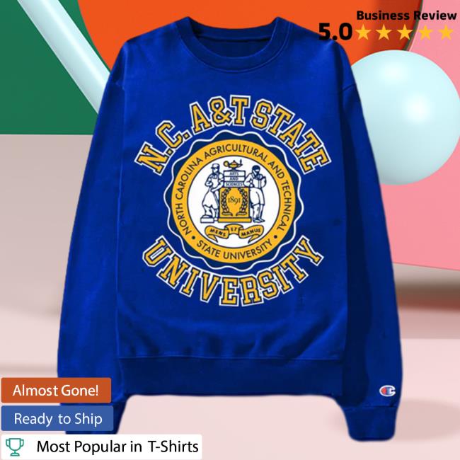 Official Black College Union x Champion North Carolina A&T 80S Retro Crew neck Sweatshirt Royal Blue [NCAT]