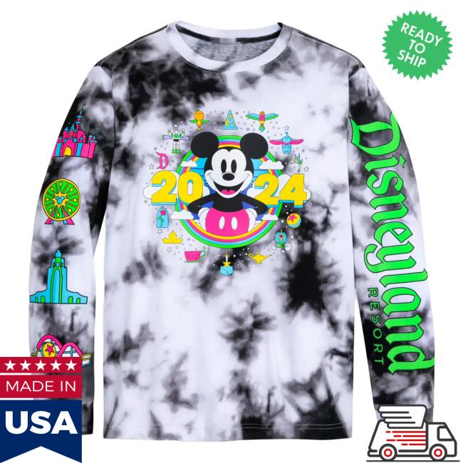 Official Shop Disney Merch Store Mickey Mouse Tie-Dye Long Sleeve Shirt Disneyland 2024 Shopdisney