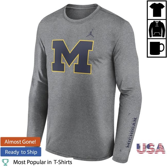 Michigan Wolverines Jordan Brand Basketball Legend Courtside Grey Long Sleeve Long Sleeve Tee The M Den Official Shop