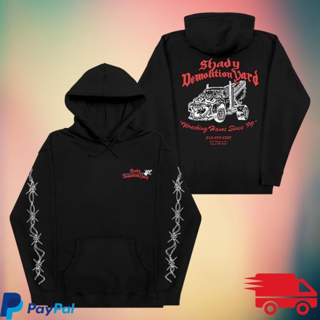 Official Eminem Slim Shady Clothing Shop Store Slim Shady Shady Demolition Barbed Wire Pullover Hoodie Black SlimShady Merch