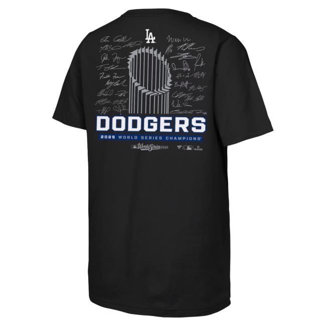 Youth Los Angeles Dodgers Fanatics Black 2025 World Series Champions Signature Roster New Shirt Official MLB Shop