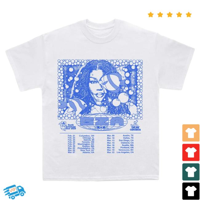Official Clothing Top Dawg Entertainment Merch Store Sza - White Sos North America Tour New Shirt