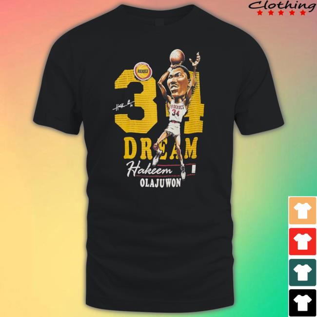 Mitchell & Ness Hakeem Olajuwon Houston Rockets Hardwood Classics Caricature Shirts Official Nba Store Mitchell & Ness Hakeem Olajuwon Houston Rockets Hardwood Classics Caricature T Shirt