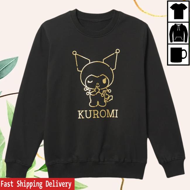 Official Sanrio Apparel Clothing Merch Store Shop Kuromi Metallic Print Crewneck Sweatshirt Black