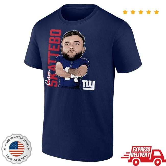Official New York Giants Bulls Clothing Men's Cam Skattebo Navy New York Giants Rookie Illustration Shirt NewYorkGiants