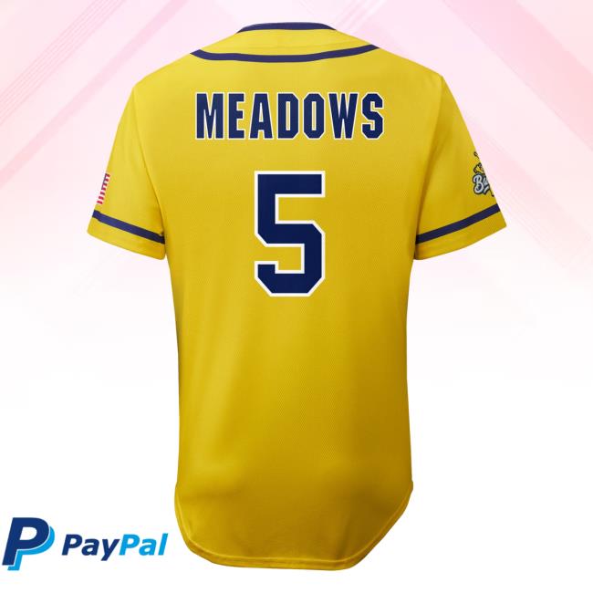 Official Savannah Bananas Merch Store Shop Savannah Bananas Bananas Dr Meadows #5 Evoshield Jersey Shirt 2024 - Yellow SavannahBananas