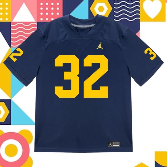 Michigan Wolverines #32 John Volker Student Athlete Blue Football Jersey Tee The M Den Shop