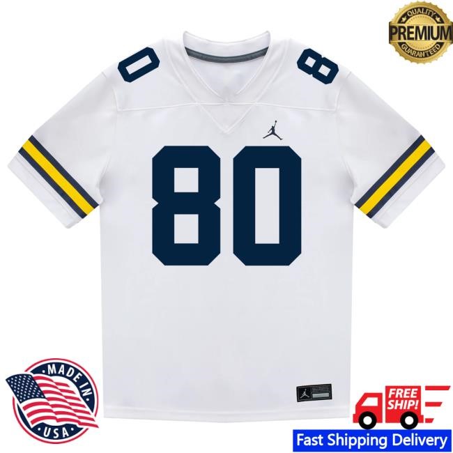 The M Den Michigan Wolverines #80 Hogan Hansen Student Athlete White Football Jersey Tshirt