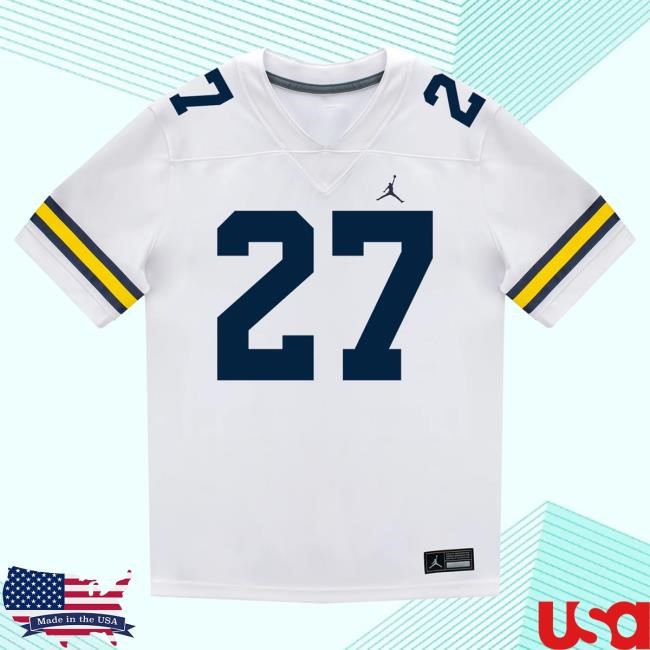 Michigan Wolverines #27 Jayden Sanders Student Athlete White Football Jersey Tees The M Den Shop Official