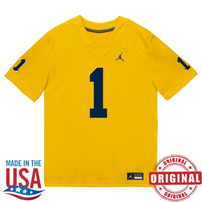 The M Den Michigan Wolverines #1 Jaishawn Barham Student Athlete Maize Football Jersey T Shirt