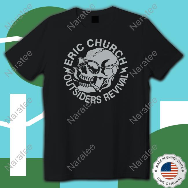 Eric Church Merchandise The Outsiders Revival Tour Smoking Skull Hooded Sweatshirt