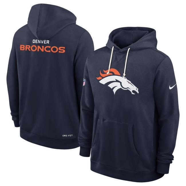 Official Denver Broncos Shop Men's Nike Navy Denver Broncos Sideline Standard Issue Initial Home Dri-FIT Attractive Hoodie DenverBroncos