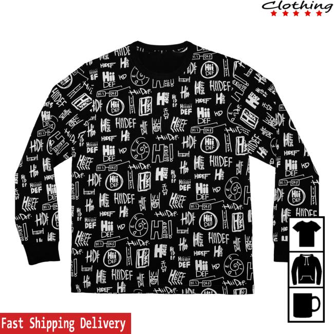 Official Hii-Def Shop Store Merch Multi Logo Print (Black Edition) Long Sleeve Crew Tee Shirt