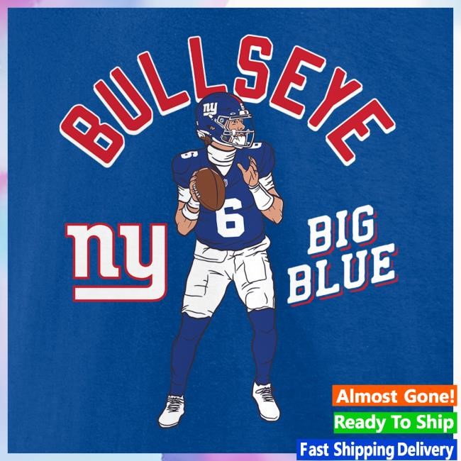 Official Men's Jaxson Dart Royal New York Giants Player Illustrative Pack T Shirt