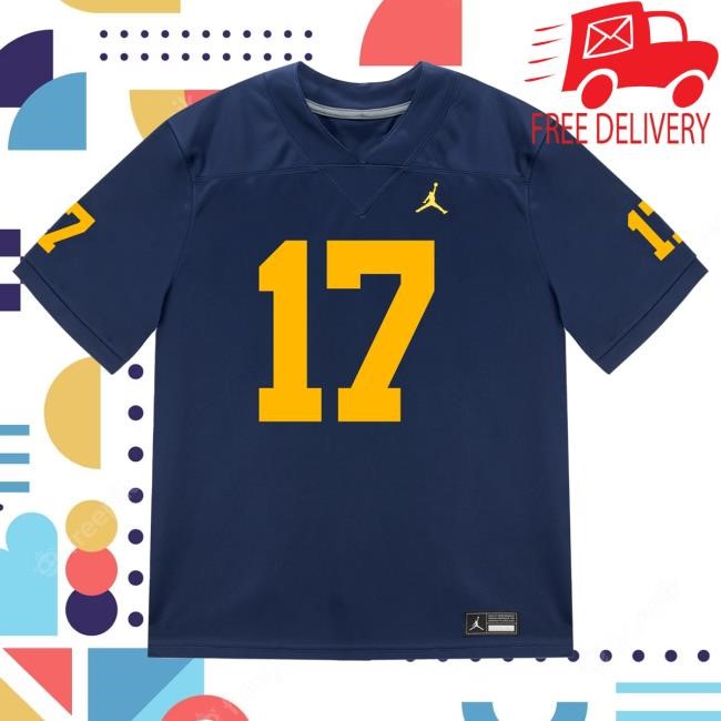 The M Den Michigan Wolverines #17 Enow Etta Student Athlete Blue Football Jersey Shirts