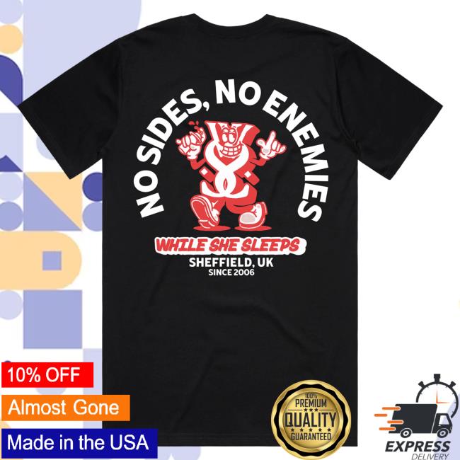 Official While She Sleeps Merch Bar No Sides, No Enemies Mascot Tee Shirt Black Merch Bar
