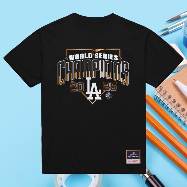 Men's Los Angeles Dodgers Mitchell & Ness Black 2025 World Series Champions Arch New Shirt Official MLB Shop