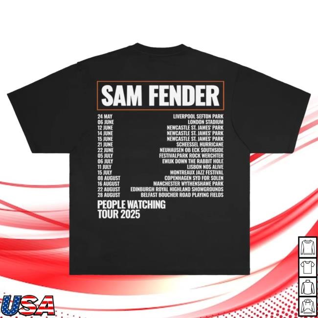 Official Sam Fender Shop People Watching Tour 2025 Dateback Popover Hoodie SamFender