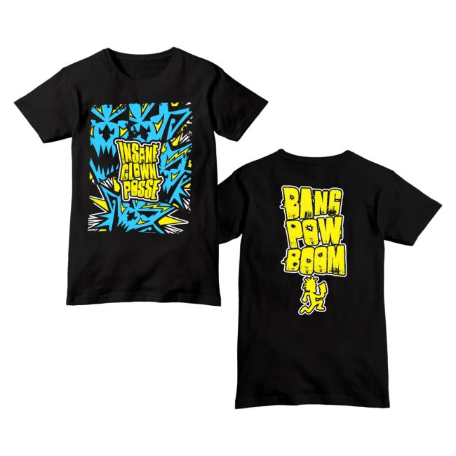 Official Icp Merch Clothing Store Insane Clown Posse Bang Pow Boom Sliced Black T Shirt