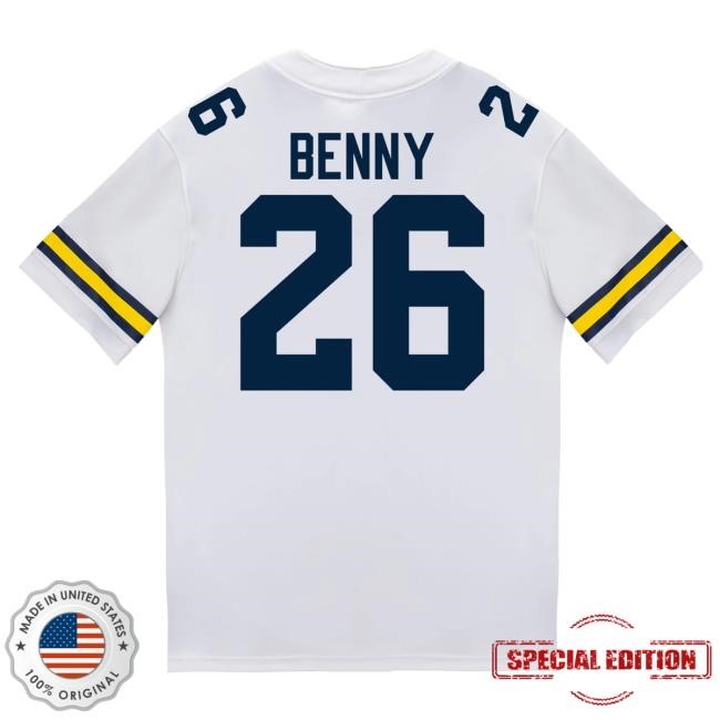 The M Den Michigan Wolverines #26 Rayshawn Benny Student Athlete White Football Jersey Shirts