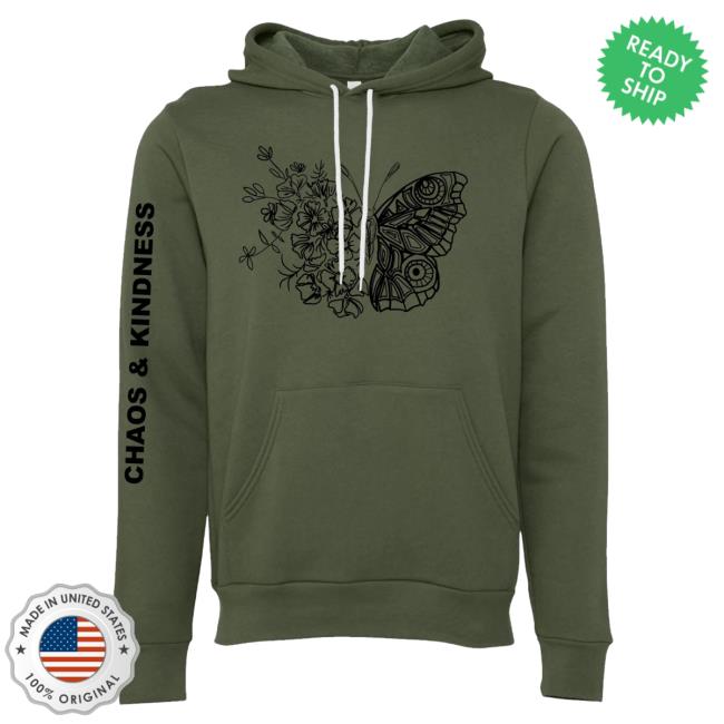 Official Chaos And Kindness Store Blooming Butterfly Popover Hoodie