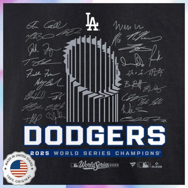 Men's Los Angeles Dodgers Fanatics Black 2025 World Series Champions Big & Tall Signature Roster Tee Official MLB Shop