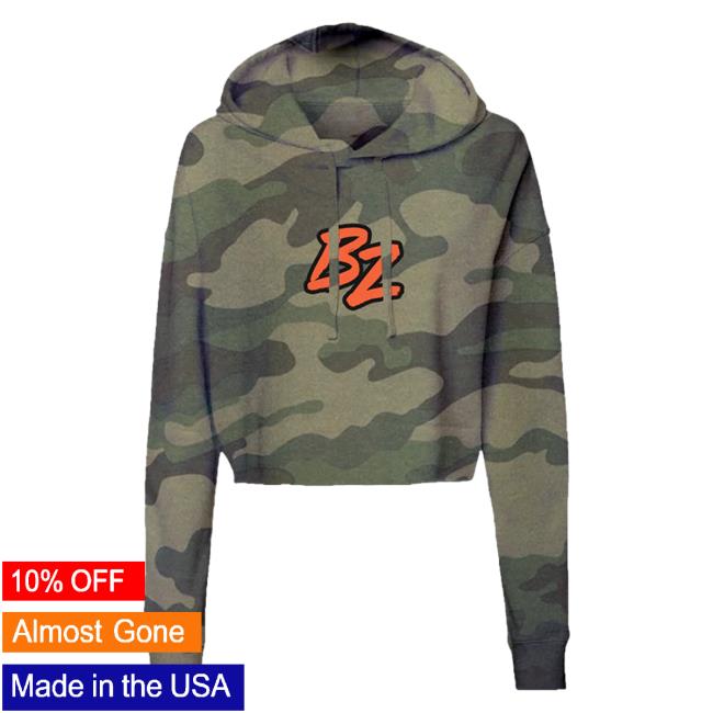 Official Bailey Zimmerman Merch Store Bailey Zimmerman Bz Logo Womens Cropped Sweatshirt - Camo