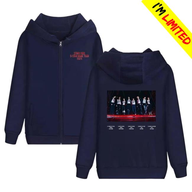 Official Stray Kids Merch Store Stray Kids 2023 5-Star Dome Tour Schedule Hoodies Navy Blue StrayKids Shop