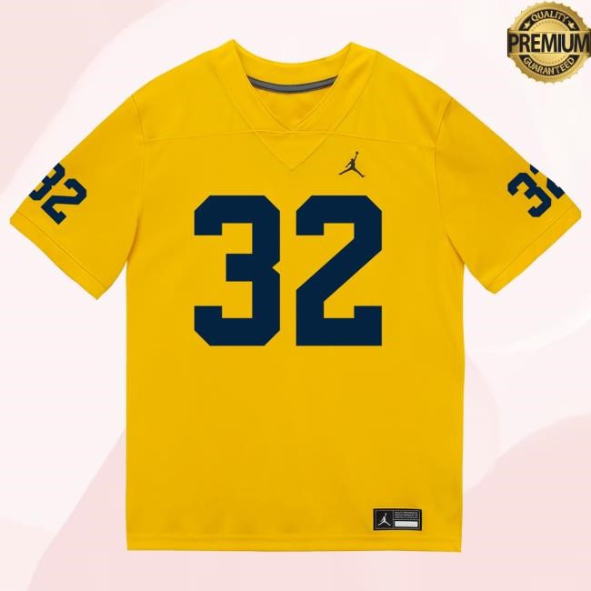 Michigan Wolverines #32 John Volker Student Athlete Maize Football Jersey Tee The M Den Shop